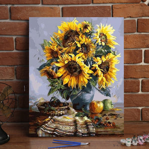 DIY Painting By Numbers -  SunFlowers (16"x20" / 40x50cm)