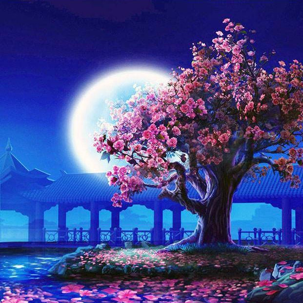 DIY Painting By Numbers - Romantic Moon Night & Tree (16"x20" / 40x50cm)