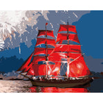 DIY Painting By Numbers - Red Sailing Boat(16"x20" / 40x50cm)