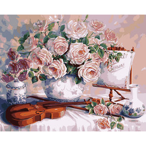 DIY Painting By Numbers - Rose And Violin (16"x20" / 40x50cm)