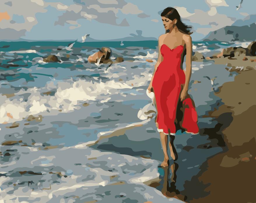 DIY Painting By Numbers - Girl On The Beach (16"x20" / 40x50cm)