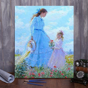 DIY Painting By Numbers - Mother and daughter (16"x20" / 40x50cm)