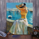 DIY Painting By Numbers -Girl sitting by the sea  (16"x20" / 40x50cm)