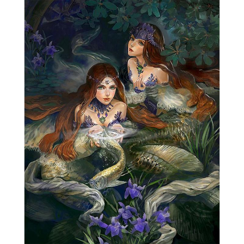 DIY Painting By Numbers - Two Mermaids(16"x20" / 40x50cm)