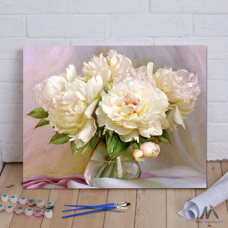 DIY Painting By Numbers - White Flowers (16"x20" / 40x50cm)