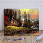DIY Painting By Numbers -  Cabin in the woods (16"x20" / 40x50cm)