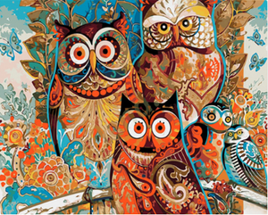 DIY Painting By Numbers -  Colorful Owls (16"x20" / 40x50cm)