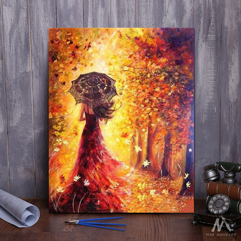 DIY Painting By Numbers - Beautiful Woman Autumn Landscape (16"x20" / 40x50cm)