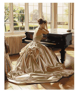 DIY Painting By Numbers -  Elegant Piano Woman (16"x20" / 40x50cm)