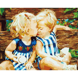 DIY Painting By Numbers - Adorable Boy And Girl (16"x20" / 40x50cm)