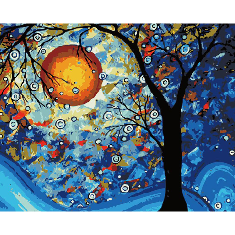DIY Painting By Numbers - Moon And Tree (16"x20" / 40x50cm)