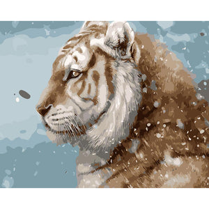 DIY Painting By Numbers - Tiger In Snow (16"x20" / 40x50cm)