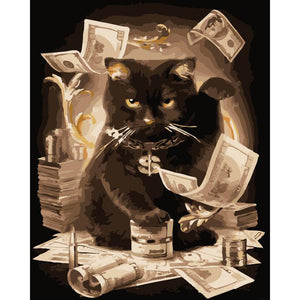 DIY Painting By Numbers - Cat With Money (16"x20" / 40x50cm)