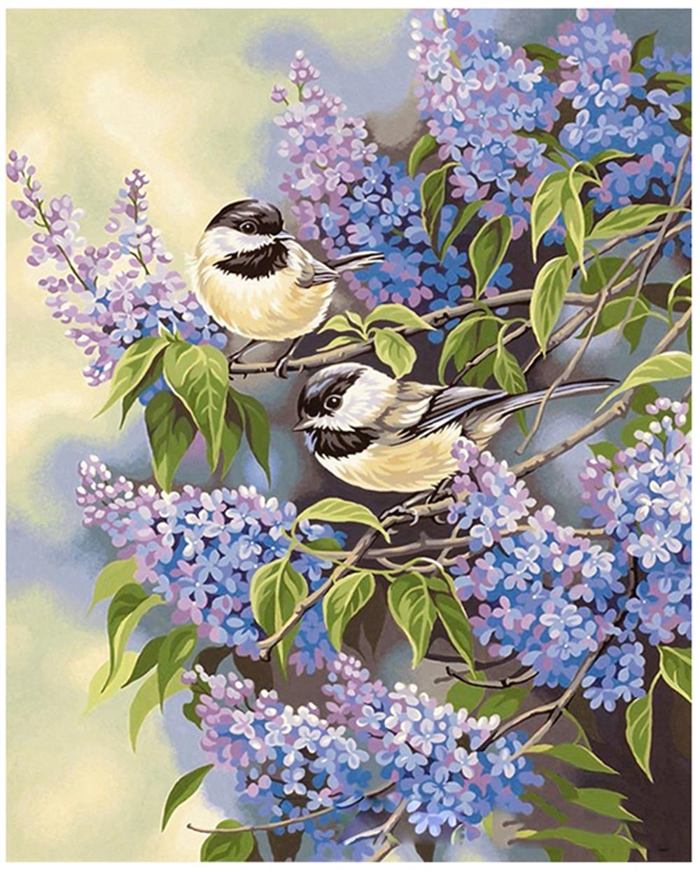 DIY Painting By Numbers -  Birds With Purple Flower(16"x20" / 40x50cm)