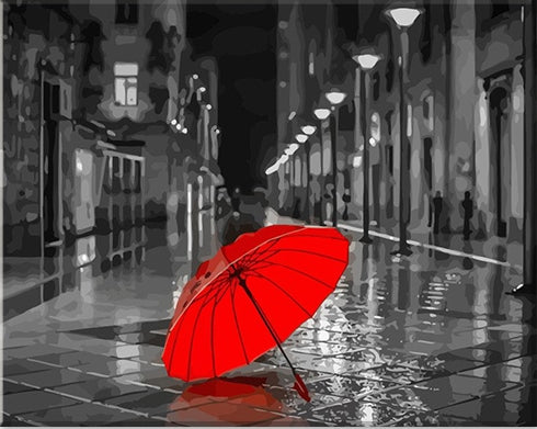 DIY Painting By Numbers -Red Umbrella  (16"x20" / 40x50cm)