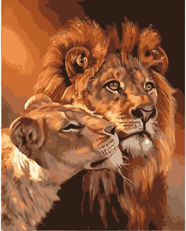 DIY Painting By Numbers - Lion Couple (16"x20" / 40x50cm)