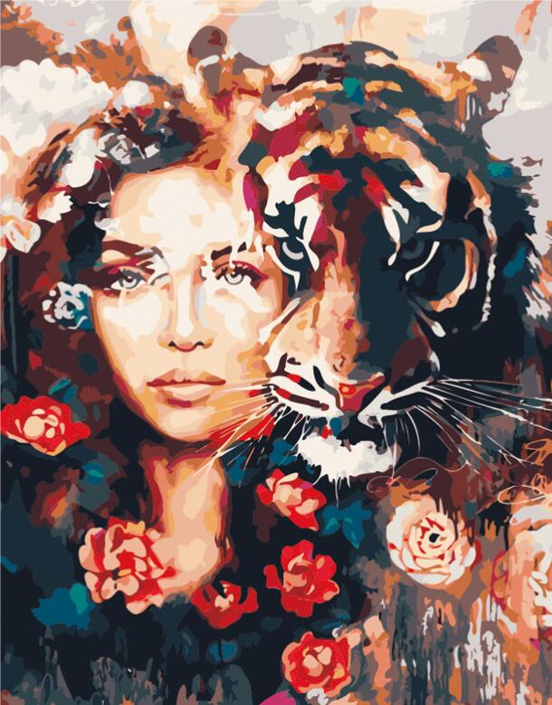 DIY Painting By Numbers - In Me The Tiger Sniff The Rose (16"x20" / 40x50cm)