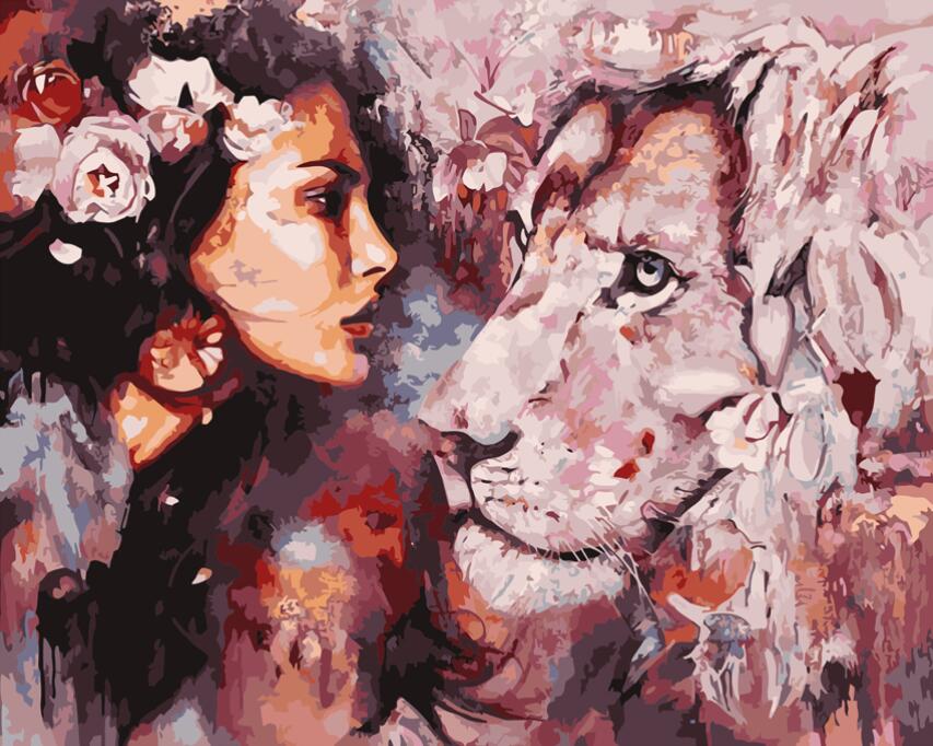 DIY Painting By Numbers - Pink Lion (16"x20" / 40x50cm)