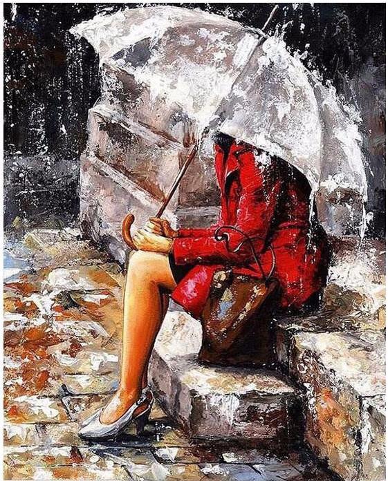 DIY Painting By Numbers - Girl Under the Umbrella (16"x20" / 40x50cm)