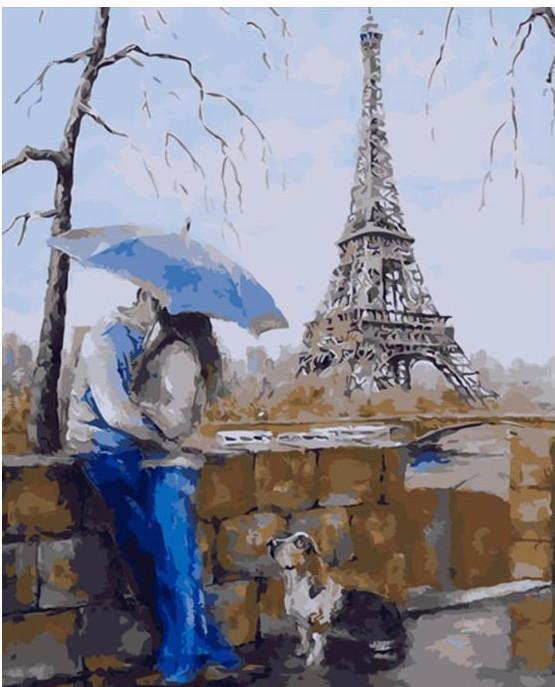 DIY Painting By Numbers - The Eiffel Tower and Lovers (16"x20" / 40x50cm)