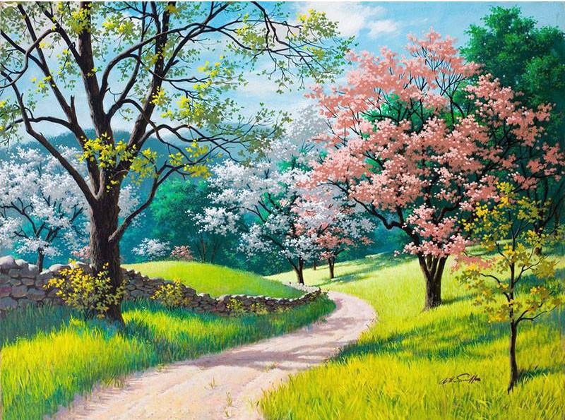 DIY Painting By Numbers - Cherry Blossoms Trail (16"x20" / 40x50cm)