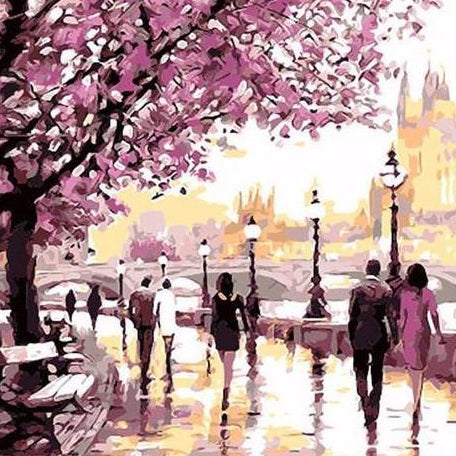 DIY Painting By Numbers -  Cherry Blossoms Road (16"x20" / 40x50cm)