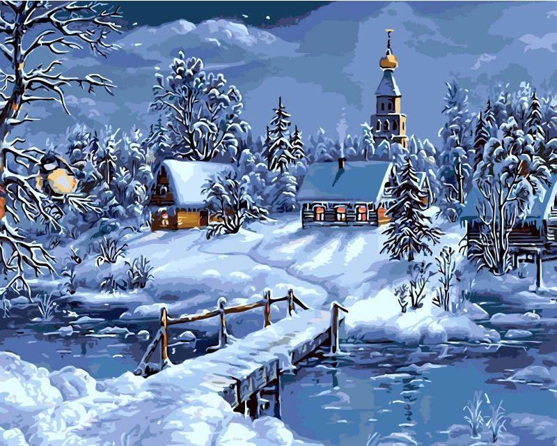 DIY Painting By Numbers - Christmas Snow Landscape (16"x20" / 40x50cm)