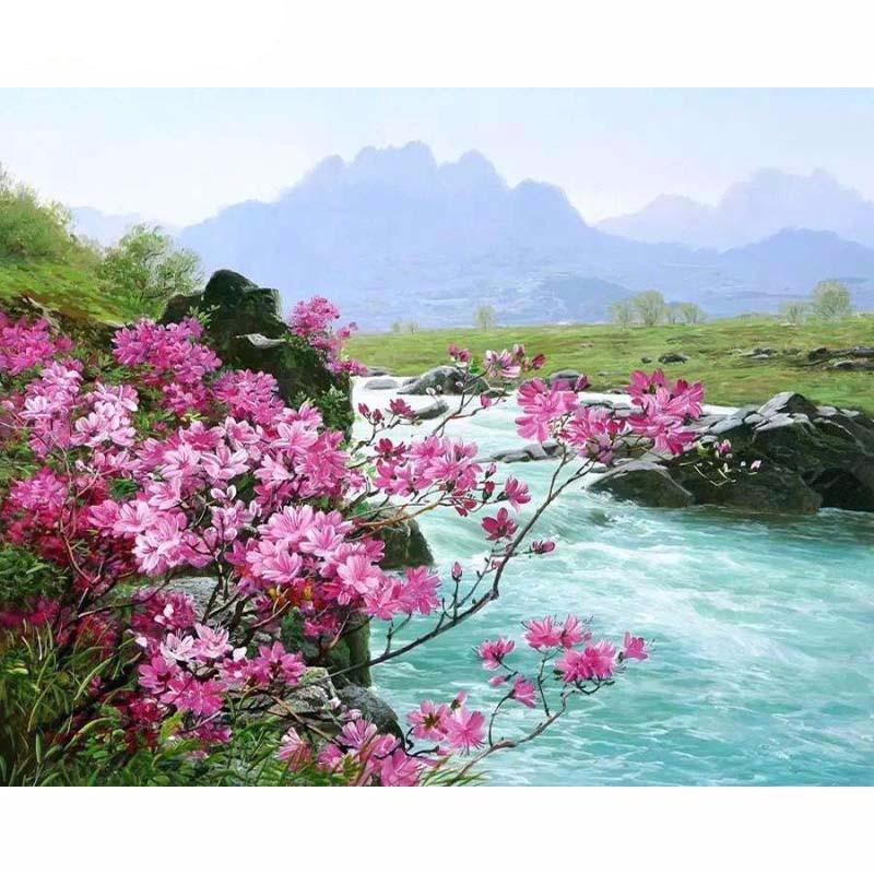 DIY Painting By Numbers - Flower River (16"x20" / 40x50cm)