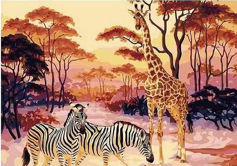 DIY Painting By Numbers - Giraffe And Zebra (16"x20" / 40x50cm)