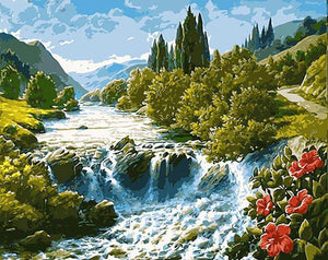 DIY Painting By Numbers - Mountain River (16"x20" / 40x50cm)