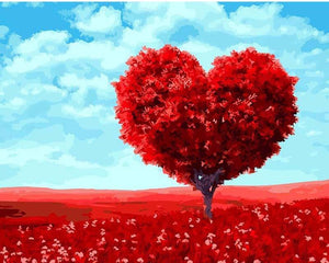 DIY Painting By Numbers - Romantic Heart Tree (16"x20" / 40x50cm)