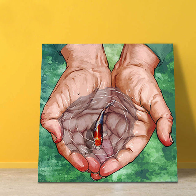 DIY Painting By Numbers - Fish In Hands (16"x20" / 40x50cm)
