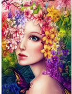 DIY Painting By Numbers - Girl With Colorful Flowers (16"x20" / 40x50cm)