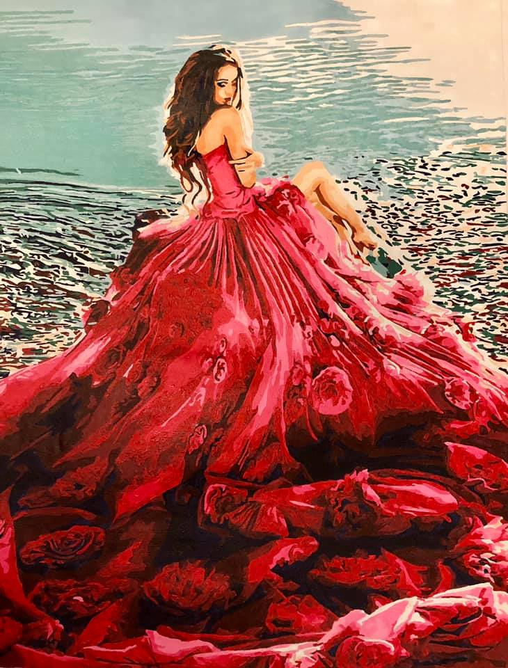DIY Painting By Numbers - Red Dress Girl (16"x20" / 40x50cm)